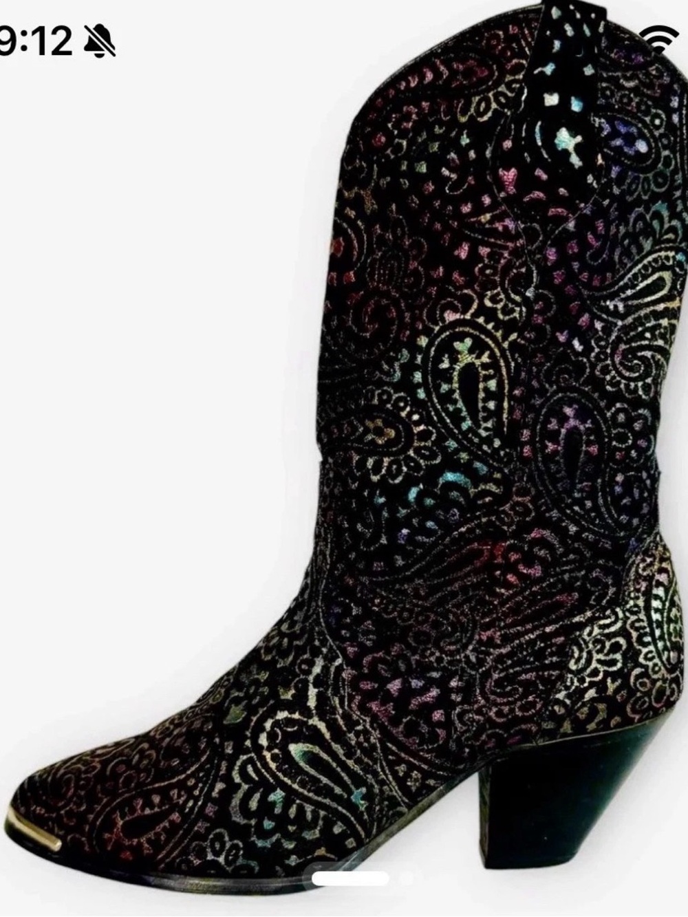 Western Boots Black Suede Metallic Rainbow Prism Oil Slick Vintage Dingo ✨